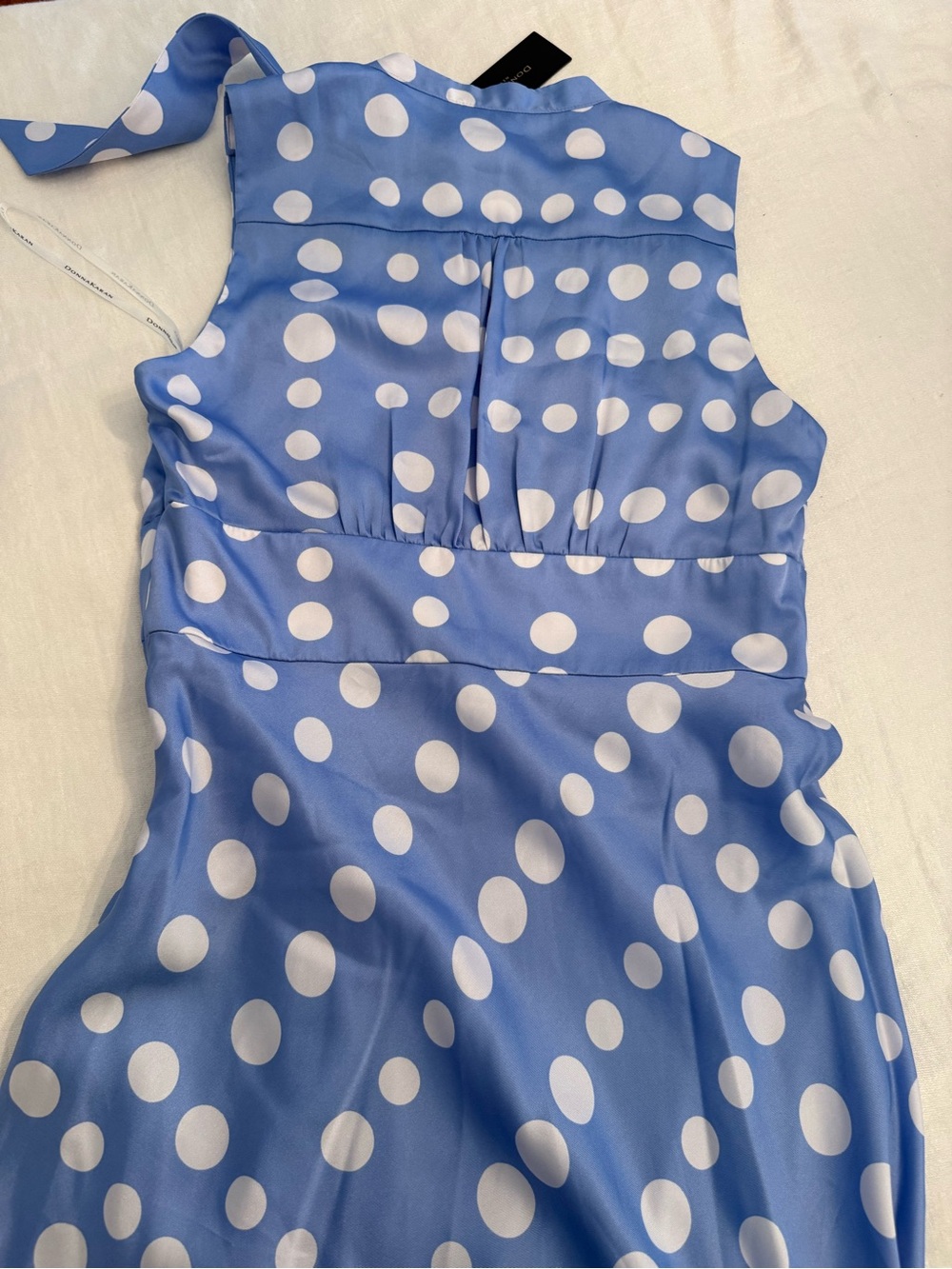 Donna Karan blue SATIN POLKA-DOT TIE-NECK MIDI DRESS - Picture 12 of 12